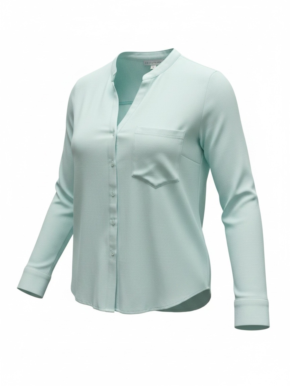 Haute Monde Mint Blue Mandarin Collar Button Front Blouse Size Medium NWT